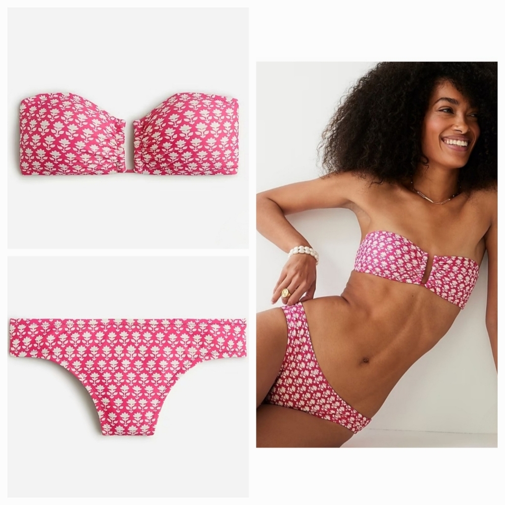 J. Crew  Classic Pink Stamp Floral Bikini